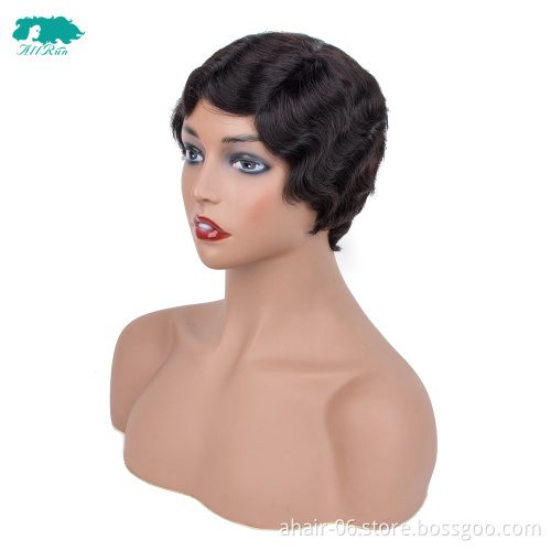 All Run 10A Grade Natural Color Brazilian Hair Short Curly Style  Wave Machine Wigs Cheap Wholesale